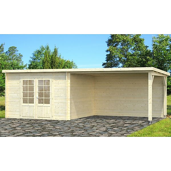 Palmako Ella Holz-Gartenhaus Natur Flachdach Tauchgrundiert 652 cm x 300 cm günstig online kaufen