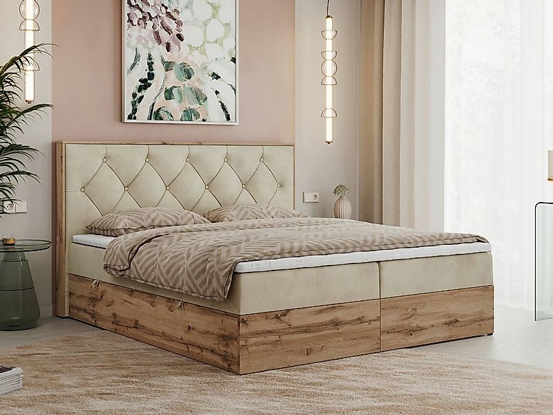 MKS MÖBEL Boxspringbett VENETO (Polsterbett, zwei Bettkästen, Topper T-25, günstig online kaufen