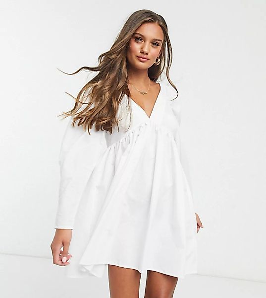 ASOS DESIGN Petite – Kurzes, weißes Babydoll-Kleid aus Baumwolle günstig online kaufen