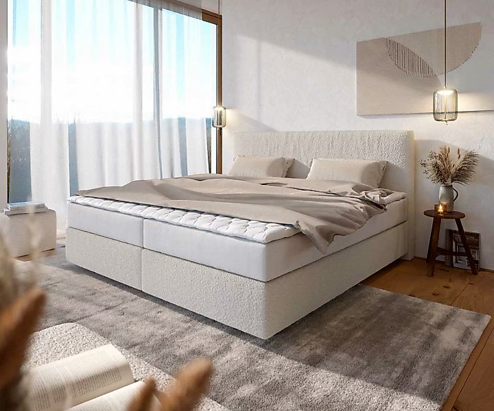 DELIFE Boxspringbett Dream-Well, Bouclé Creme-Weiß 200x200 günstig online kaufen
