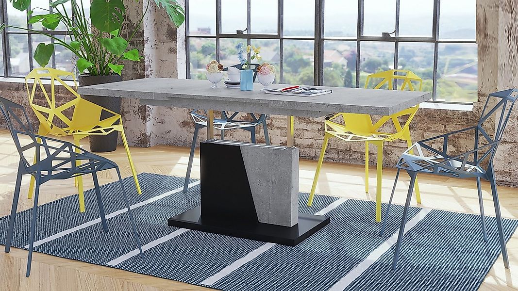 Mazzoni Couchtisch Grand Noir Beton-Schwarz stufenlos günstig online kaufen