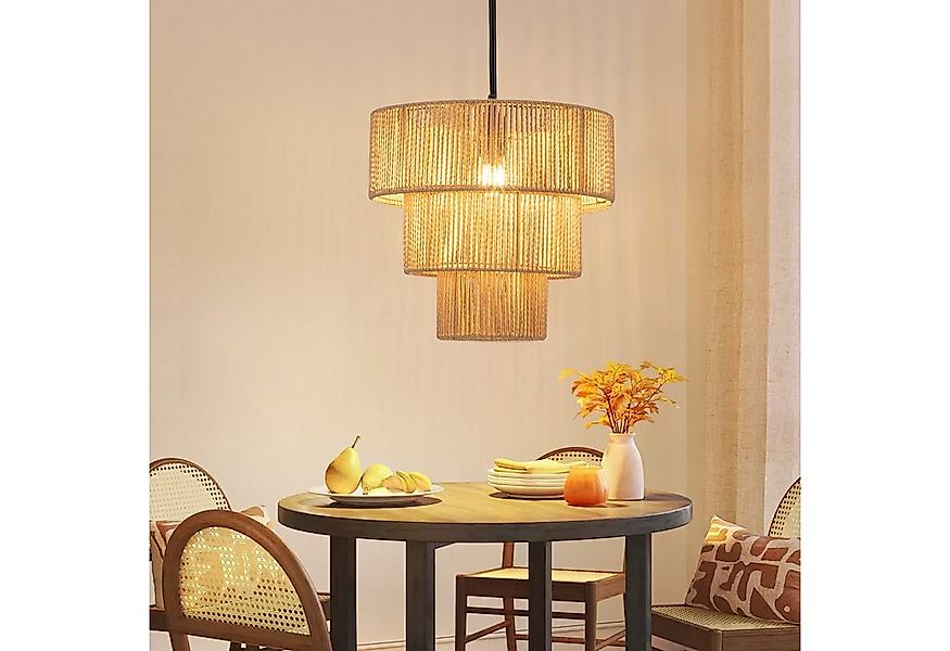 Nettlife Pendelleuchte Esstisch Rattan 150cm E27 1 flammig Retro Hängeleuch günstig online kaufen