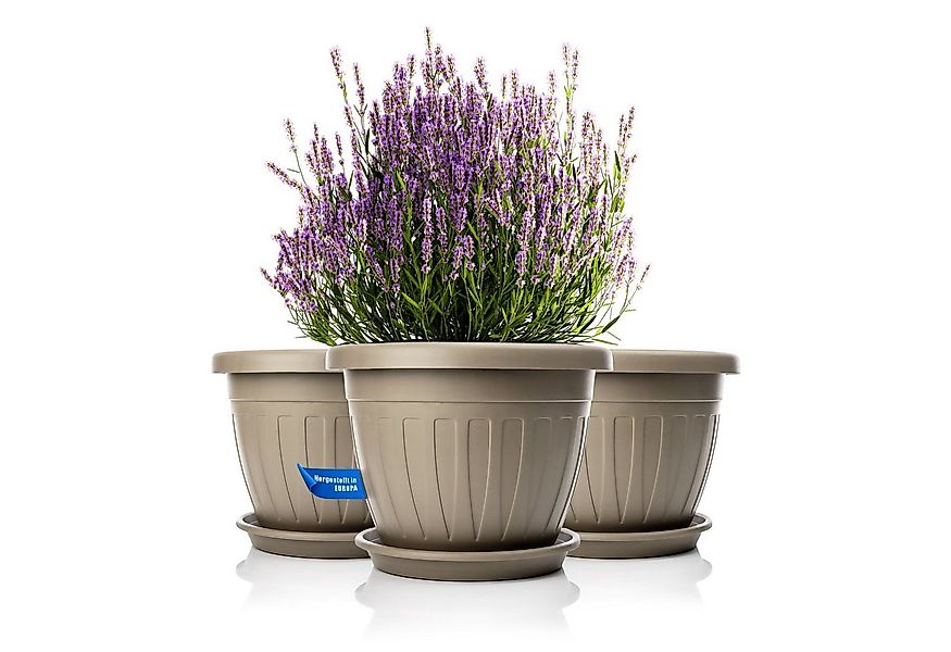BigDean Blumentopf 3x Pflanzkübel mit Untersetzer rund ø40xH31 cm Mokka/bra günstig online kaufen