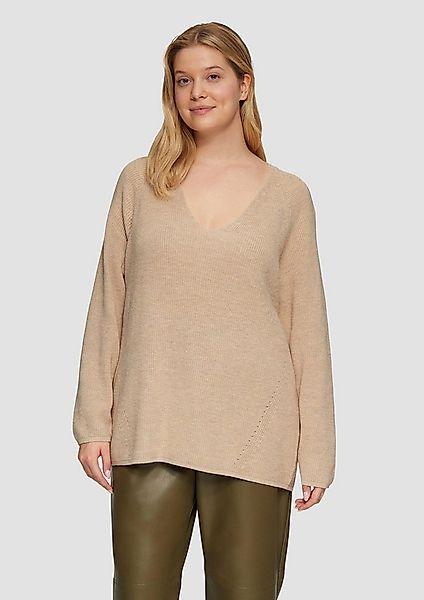 s.Oliver Longpullover Strickpullover Strickpullover mit V-Ausschnitt im Rel günstig online kaufen