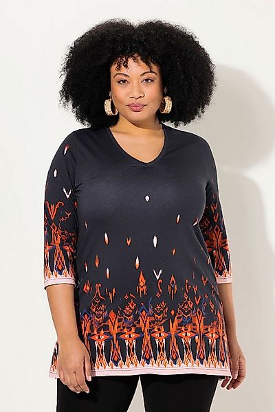 Ulla Popken Longshirt Longshirt bedruckt V-Ausschnitt 3/4-Arm günstig online kaufen