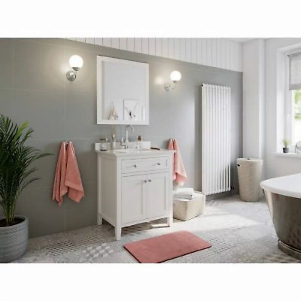 Lomadox Badmöbel Set Waschtisch und Spiegel EVERETT-02 Massivholz in weiß l günstig online kaufen