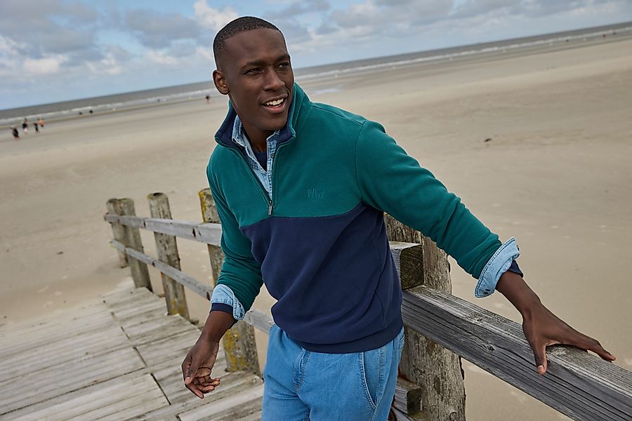 Man's World Fleecepullover Troyer mit Kontrast-Part, günstig online kaufen