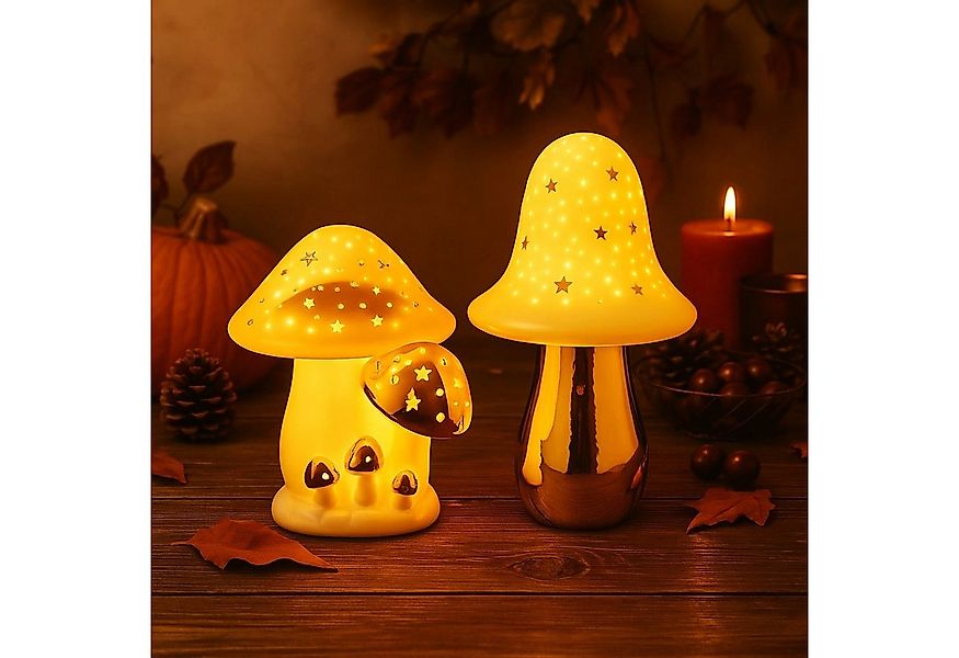 Online-Fuchs LED Dekoobjekt - 2 Pilze aus Keramik mit LED-Beleuchtung - Dek günstig online kaufen