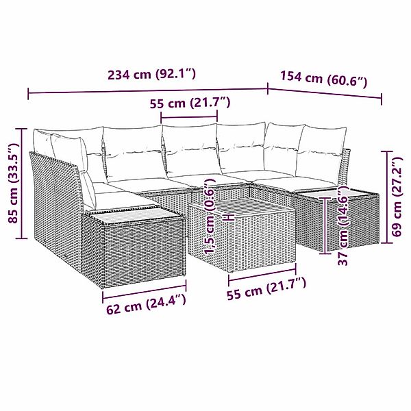 vidaXL Garten-Sofa-Set mit Kissen 7-Tlg Beige Poly Rattan 3348036 günstig online kaufen