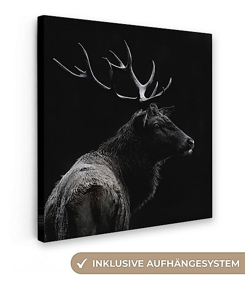 OneMillionCanvasses® Leinwandbild Hirsch - Schwarz - Weiß - Geweih, Fotodru günstig online kaufen