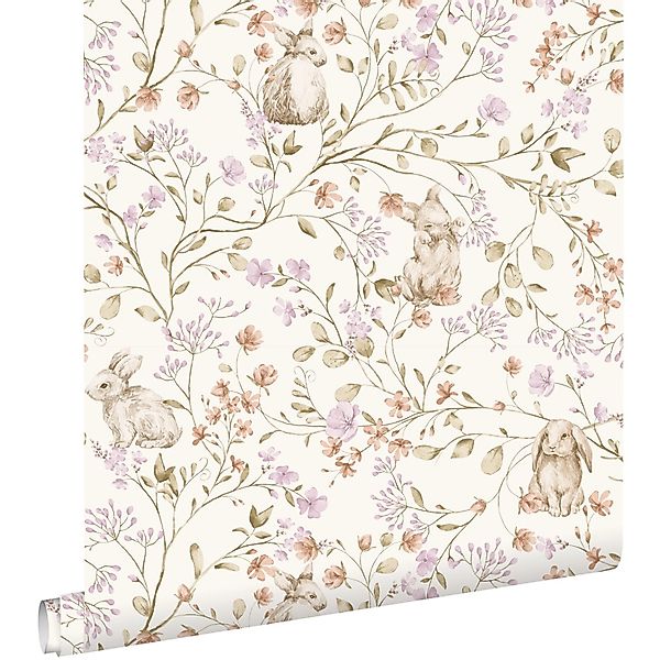 ESTAhome Tapete Kaninchen Helllila Grün und Beige 50 x 900 cm günstig online kaufen
