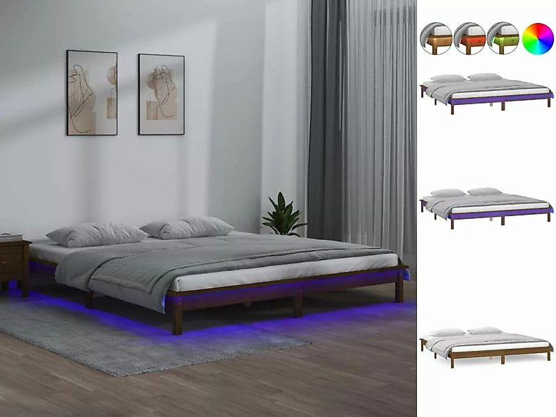vidaXL Bettgestell Massivholzbett mit LEDs Honigbraun 140x190 cm Bett Bettr günstig online kaufen