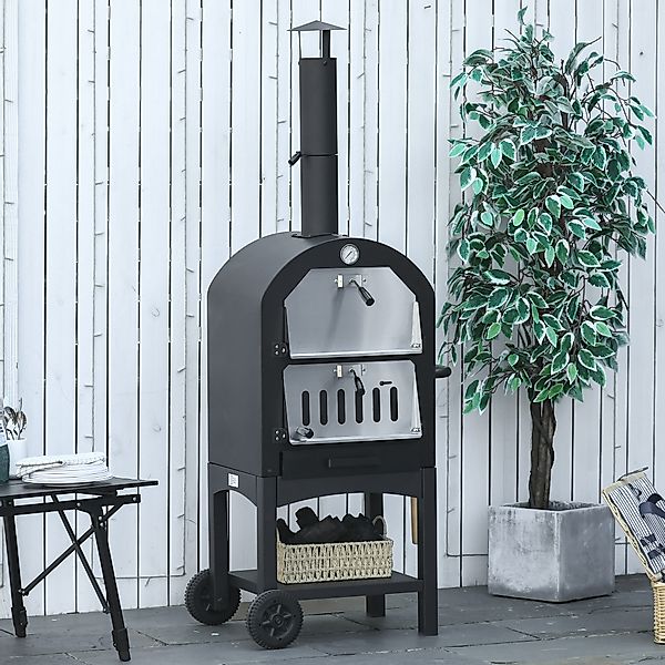 Outsunny Pizzaofen Outdoor 2-In-1  mit Rollen, Grillofen, Schutzhülle, Pizz günstig online kaufen