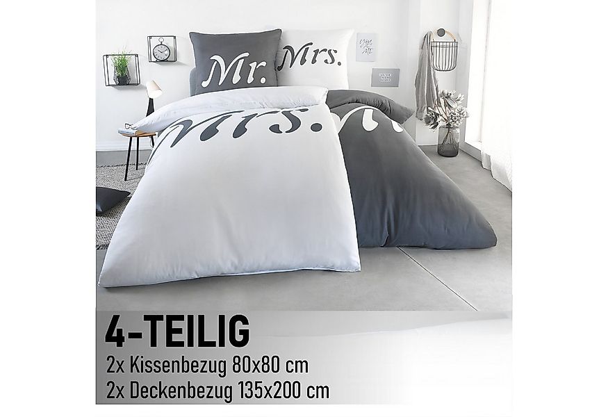 Kuscheli Partnerbettwäsche 2x 135x200 + 2x 80x80 cm atmungsaktiver Bettbezu günstig online kaufen