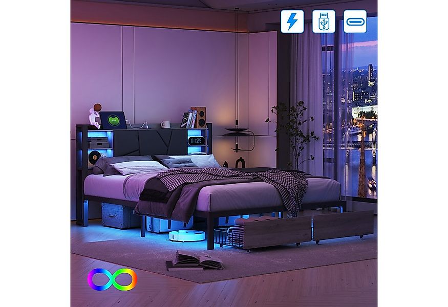 Furnishings Home Polsterbett LED Stauraumbett Doppelbett (2 Schubladen), Mi günstig online kaufen