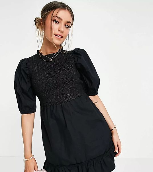 Miss Selfridde – Ausgestelltes Popeline-Kleid mit Ziernaht in Schwarz günstig online kaufen