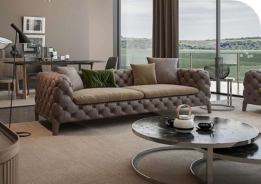 JVmoebel Sofa Chesterfield Viersitzer Taupe Moderne Couch Wohnzimmermöbel M günstig online kaufen