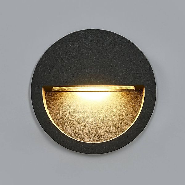 Lucande LED-Wandeinbauleuchte Loya, Ø 11,5 cm, grau, IP54 günstig online kaufen