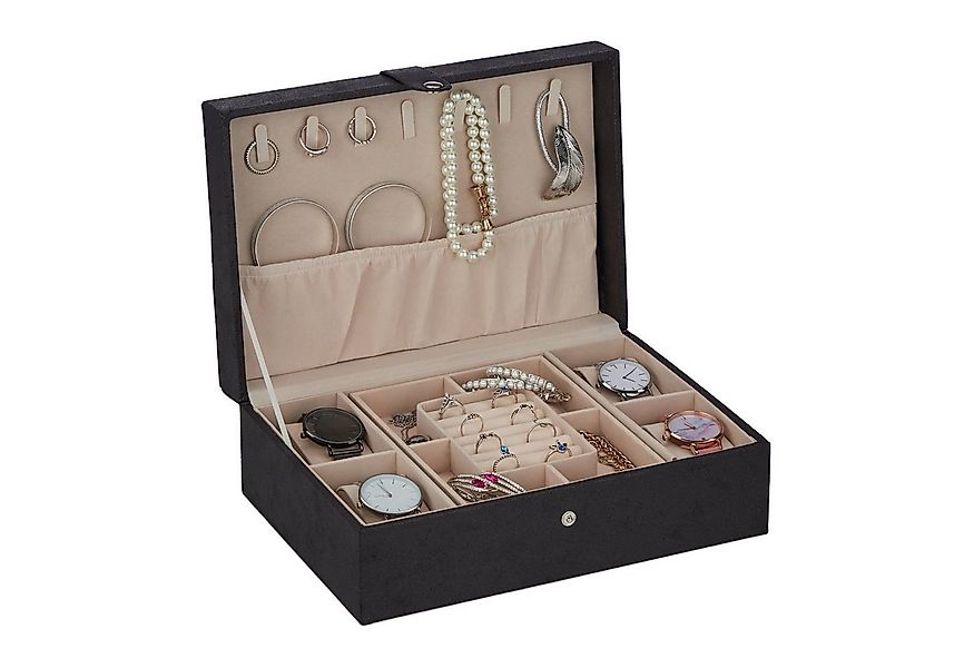 relaxdays Schmuckkasten Schmuckkästchen in Lederoptik, schwarz günstig online kaufen