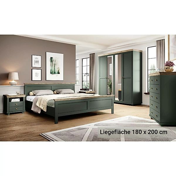 Schlafzimmer Komplett Set grün Landhausstil EPSOM-83 Doppelbett Liegefläche günstig online kaufen