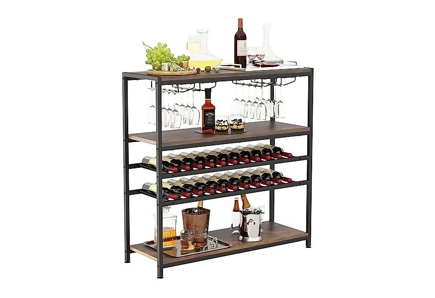 COSTWAY Weinregal, stehend, mit Glashalter & Regalen, Metall, 35x101x100cm günstig online kaufen
