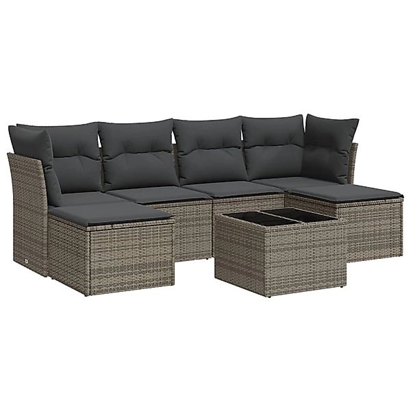 vidaXL 7-Tlg Garten-Sofagarnitur mit Kissen Grau Poly Rattan 3218020 günstig online kaufen