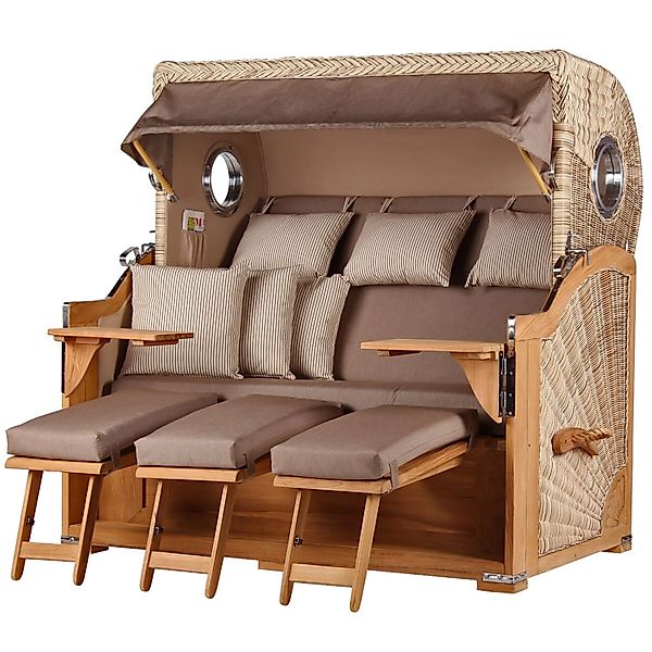 bene,iving Strandkorb Komplettset Königssee 3 Sitzer Teak Bullauge PE Shell günstig online kaufen