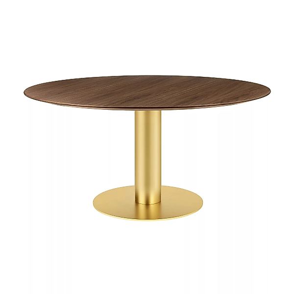 Gubi - 2.0 Dining Table Gestell Messing Ø150cm - Walnuss/Tischplatte Walnus günstig online kaufen