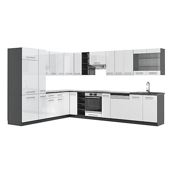 Vicco Fame-Line Eckküche Weiß Hochglanz/Anthrazit 347 x 257 cm AP Anthrazit günstig online kaufen