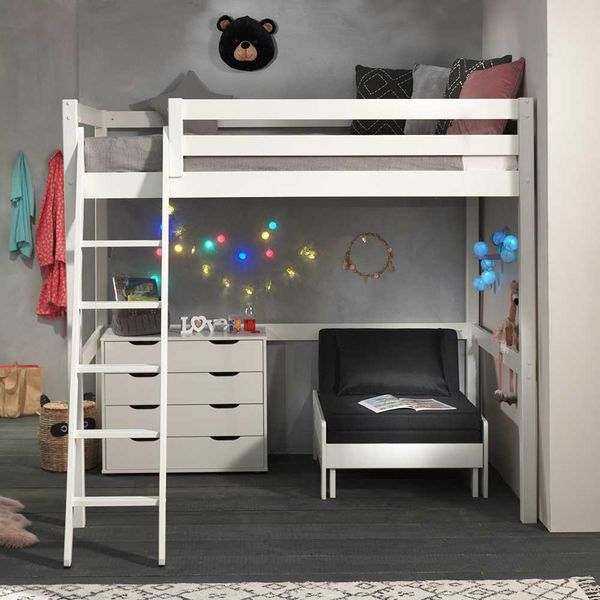 Kinderzimmermöbel Set aus Kiefer Massivholz Weiß Kommode und Sessel (dreite günstig online kaufen