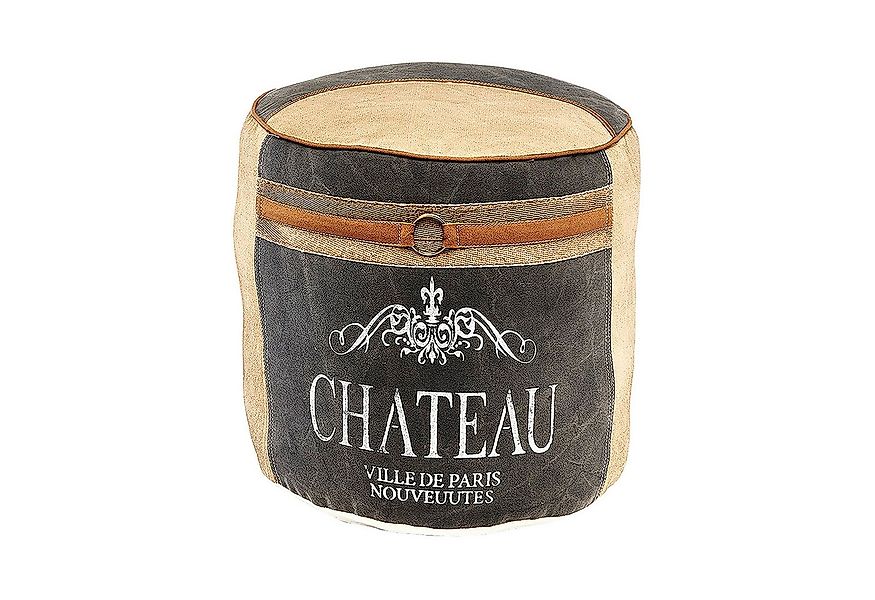 Kobolo Sitzwürfel Sitzpouf CHATEAU rund aus Canvas beige blau (1 Stück, Met günstig online kaufen