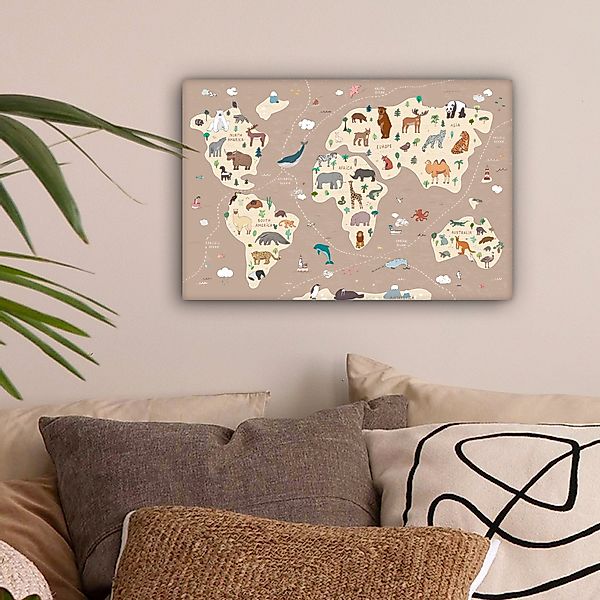 OneMillionCanvasses® Leinwandbild Weltkarte Kinder - Tiere günstig online kaufen