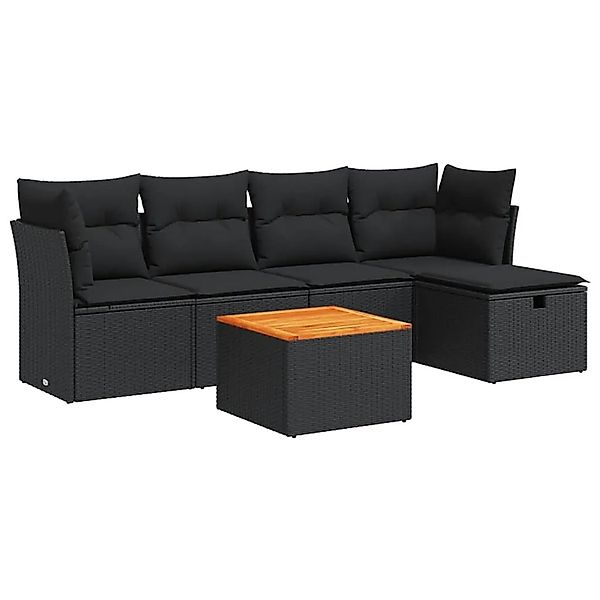 vidaXL 6-Tlg Garten-Sofagarnitur mit Kissen Schwarz Poly Rattan 3325751 günstig online kaufen