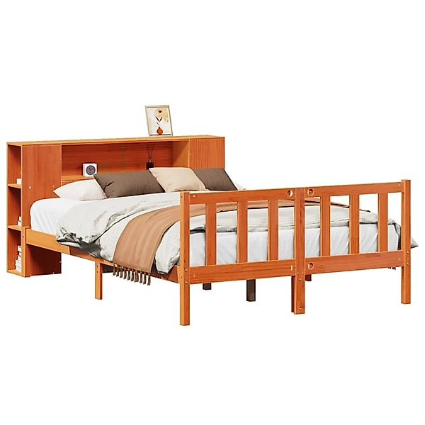 vidaXL Massivholzbett mit Regal ohne Matratze Wachsbraun 135x190 cm 3321668 günstig online kaufen