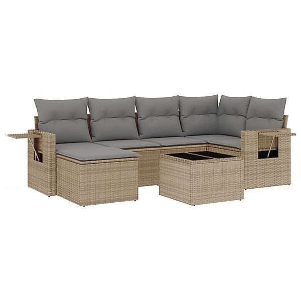 vidaXL 7-Tlg Garten-Sofagarnitur mit Kissen Beige Poly Rattan 3252806 günstig online kaufen