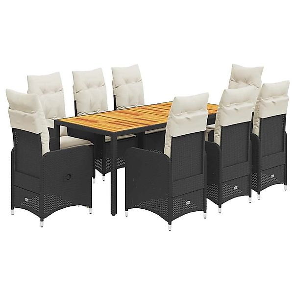 vidaXL 9-Tlg Garten-Bistro-Set mit Kissen Schwarz Poly Rattan 3276983 günstig online kaufen