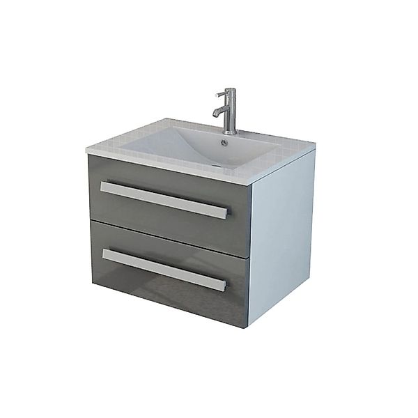 Jet-Line Badmöbel-Set Arosa II 59cm Grau Hochglanz Waschbecken und Untersch günstig online kaufen