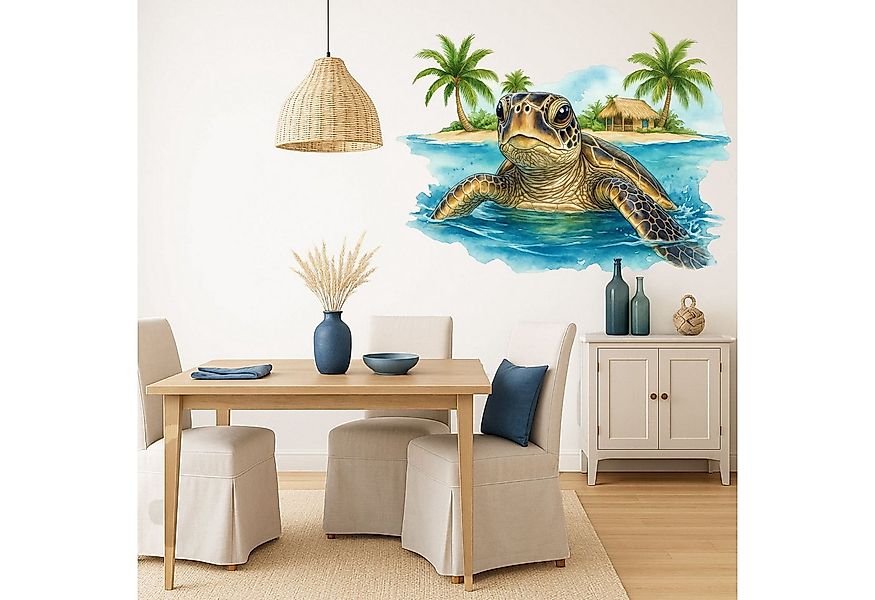 Sunnywall Wandtattoo Aufkleber Maritim Schildkröte mit Palmen & Strand, sel günstig online kaufen