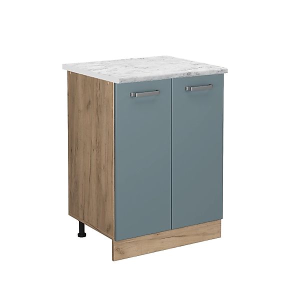 Vicco Küchenunterschrank R-Line Blau-Grau/Goldkraft Eiche 60 cm AP Marmor günstig online kaufen