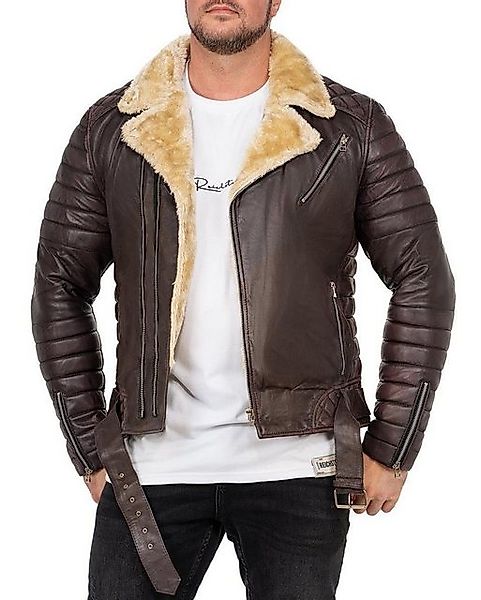 Reichstadt Bikerjacke Herren Kunstleder Jacke RS008 Braun mit Silver Zipper günstig online kaufen