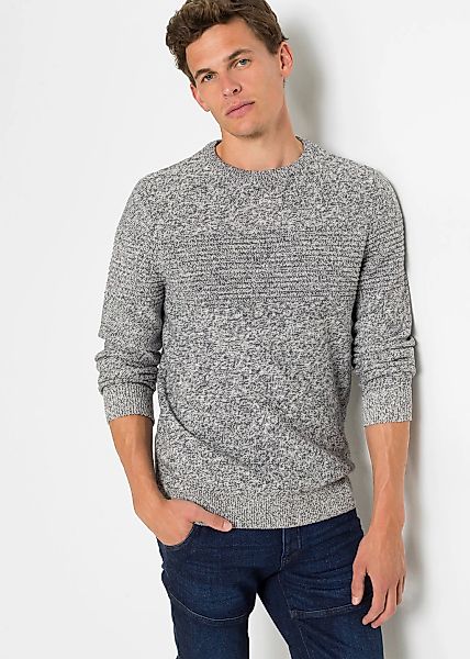 bonprix Strickpullover aus Baumwolle, ohne Kragen, Regular Fit, melierte Op günstig online kaufen