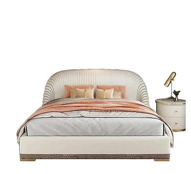 JVmoebel Bett Doppelbett Hotel Schlafzimmer 150/180x200cm Leder Metall Weiß günstig online kaufen