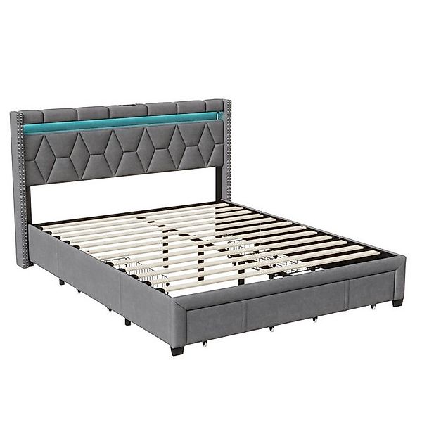 PXloue Funktionsbett Polsterbett Stauraumbett, Doppelbett, mit LED-Beleucht günstig online kaufen