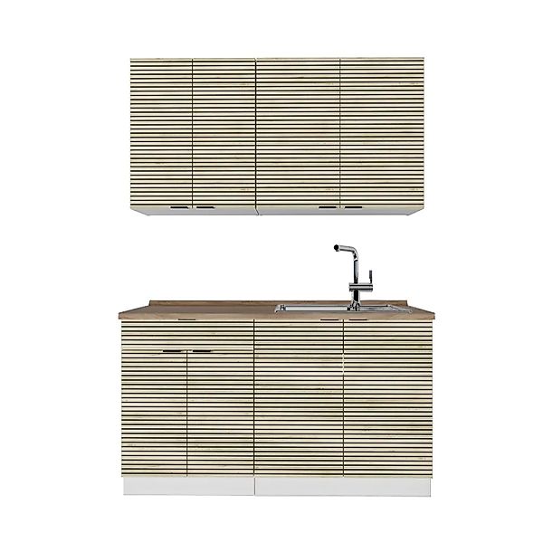 Vicco Fame-Line Singleküche Eiche Paneel/Weiß 140 cm AP Eiche ohne E-Geräte günstig online kaufen