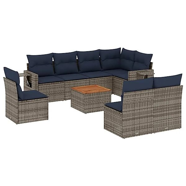 vidaXL 9-Tlg Gartensofa-Set mit Kissen Grau Polyrattan 3224605 günstig online kaufen