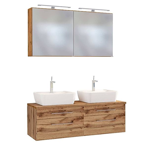 Doppel-Waschplatz 120 cm Set inkl. LED-Spiegelschrank & 2x Keramik Aufsatzw günstig online kaufen