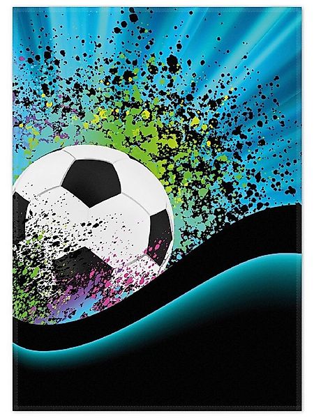 Wallario Teppich Fußball - Design Wellen und Regenbogen in blau, rechteckig günstig online kaufen