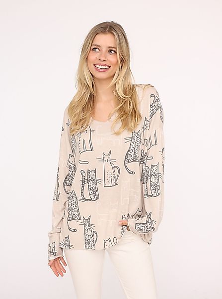 Zwillingsherz Langarmshirt "Katze" One Size, V-Neck, günstig online kaufen