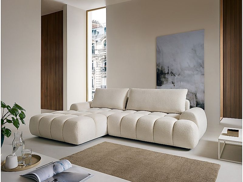 Ecksofa mit Schlaffunktion - Ecke links - Chenille - Beige - FARNETA günstig online kaufen