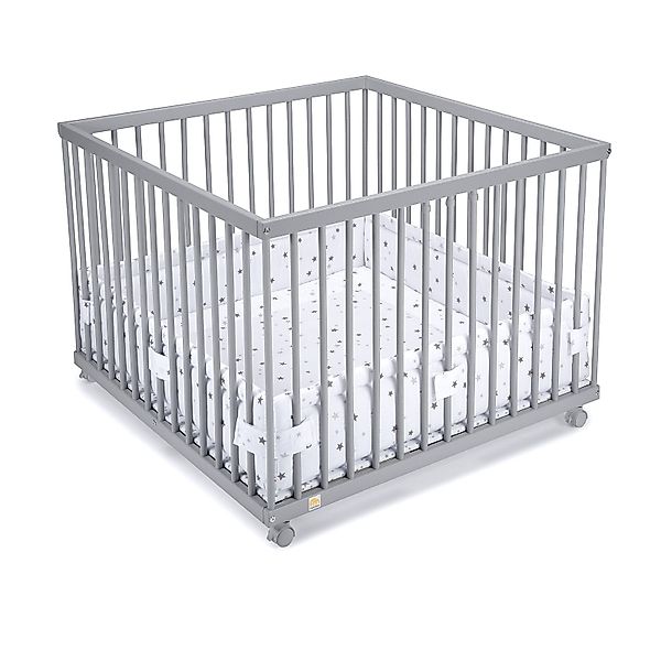 FabiMax Laufgitter 100x100cm, grau lackiert, mit Parkettrollen, 3 Schlupfsp günstig online kaufen